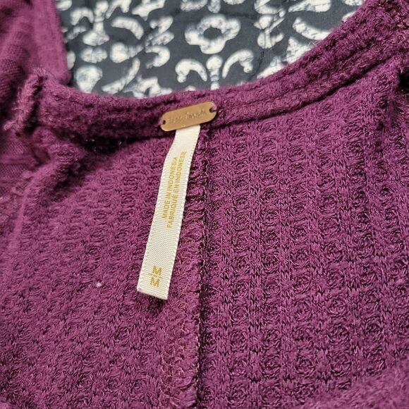 Free People Purple Waffle Knit Casual Comfy Oversized Loose Long Sleeve Tunic - Picture 3 of 5